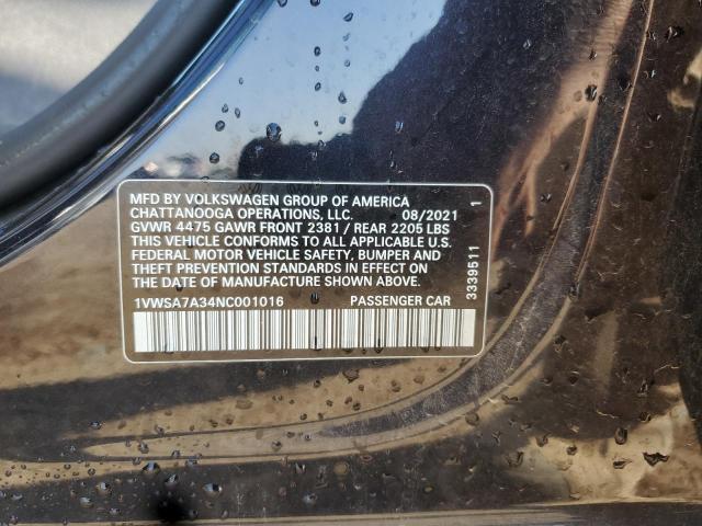 1VWSA7A34NC001016 - 2022 VOLKSWAGEN PASSAT SE أسود صورة 13