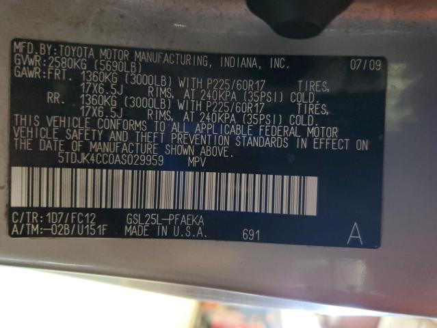 5TDJK4CC0AS029959 - 2010 TOYOTA SIENNA LE Сріблястий фото 13