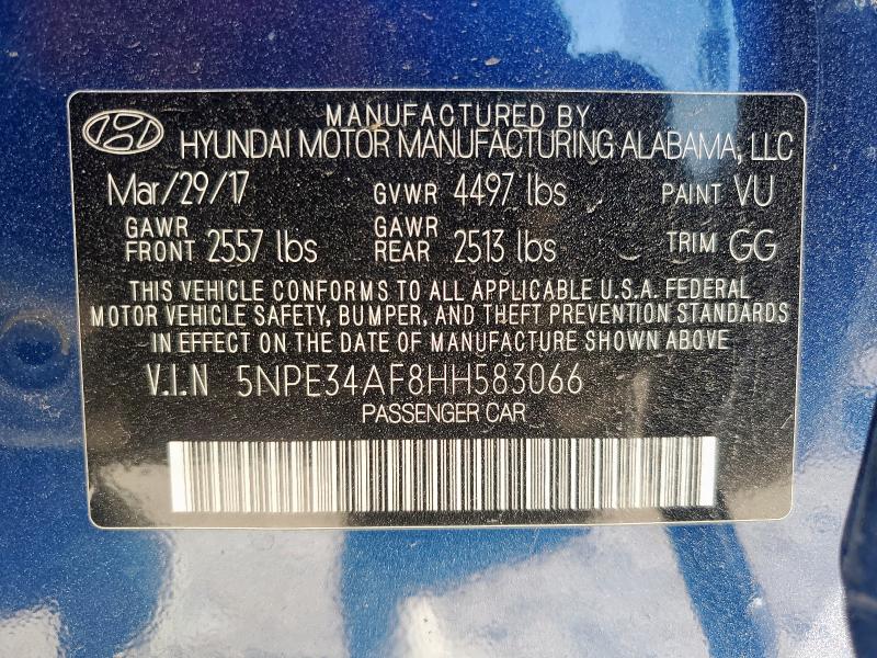 5NPE34AF8HH583066 - 2017 HYUNDAI SONATA SPORT BLUE photo 14