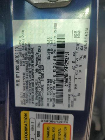 3FA6P0HD5FR293731 - 2015 FORD FUSION SE BLUE photo 12