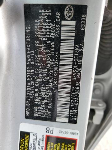 4T1BK1FK5DU532484 - 2013 TOYOTA CAMRY SE Күміс фото 12