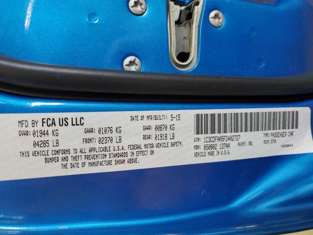 1C3CDFAA5FD402727 - 2015 DODGE DART SE BLUE photo 12