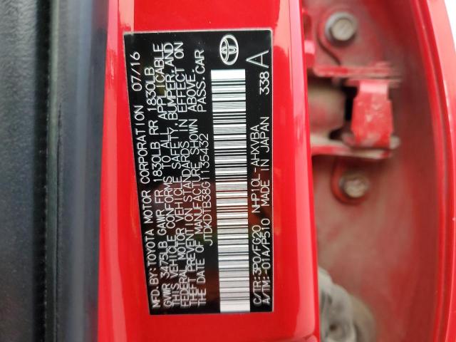 JTDKDTB38G1135432 - 2016 TOYOTA PRIUS C RED photo 13