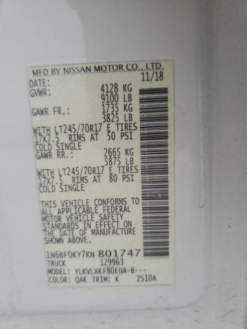 1N6BF0KY7KN801747 - 2019 NISSAN NV 2500 S WHITE photo 13