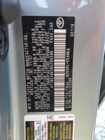 4T1BE46K38U765598 - 2008 TOYOTA CAMRY CE GREEN photo 12