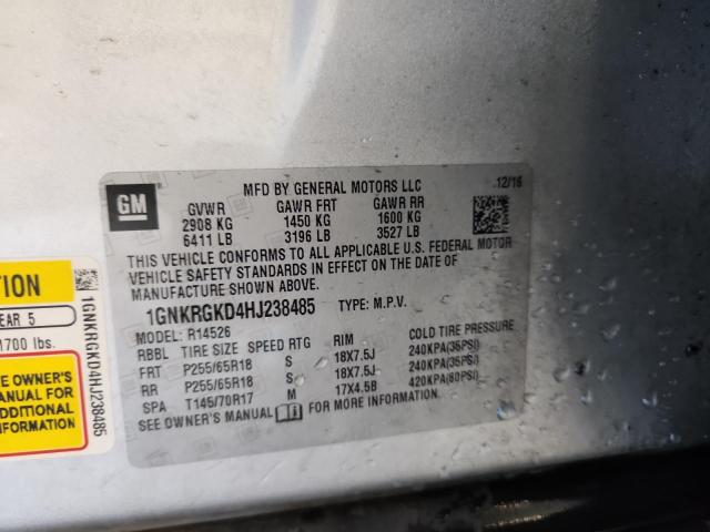 1GNKRGKD4HJ238485 - 2017 CHEVROLET TRAVERSE LT ვერცხლისფერი ფოტო 13