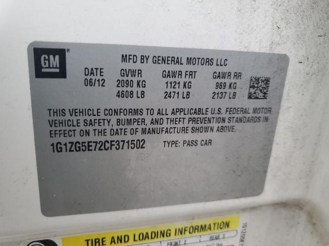 1G1ZG5E72CF371502 - 2012 CHEVROLET MALIBU LTZ 白色 照片 12