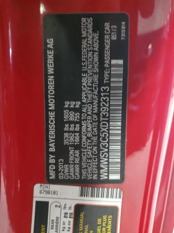 WMWSV3C5XDT392313 - 2013 MINI COOPER S 红色 照片 12