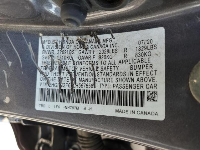 2HGFC2F62LH567658 - 2020 HONDA CIVIC LX GRAY photo 13