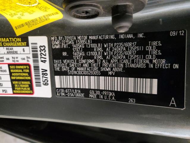 5TDYK3DCXDS293055 - 2013 TOYOTA SIENNA XLE მწვანე ფოტო 14