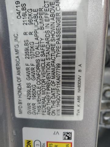 1HGCV1F11KA077799 - 2019 HONDA ACCORD LX SILVER photo 12