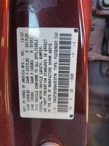 1HGCP26328A053778 - 2008 HONDA ACCORD LX MAROON photo 12