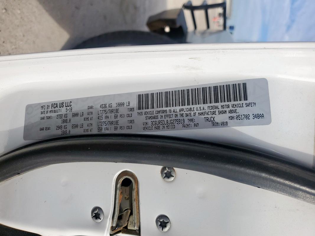 3C6UR5DL8JG275919 - 2018 RAM 2500 SLT WHITE photo 13