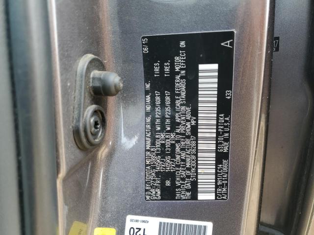 5TDYK3DC8FS628817 - 2015 TOYOTA SIENNA XLE GRAY photo 12
