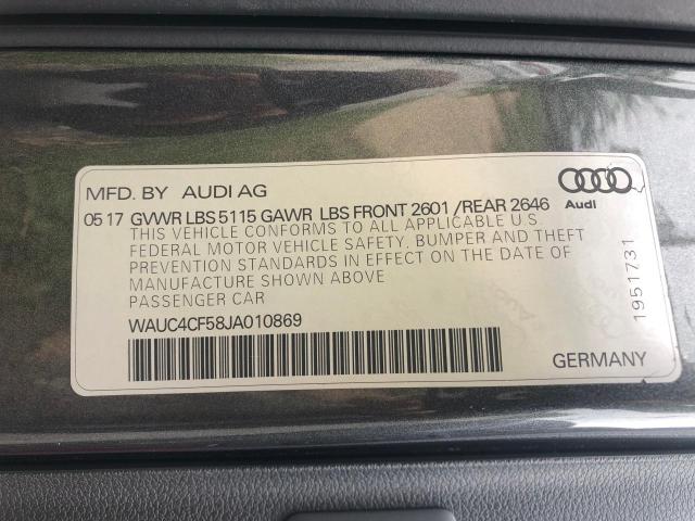 WAUC4CF58JA010869 - 2018 AUDI S5 PRESTIGE GRAY photo 11