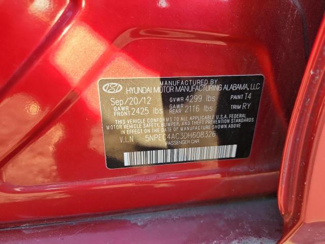 5NPEC4AC3DH608326 - 2013 HYUNDAI SONATA SE 红色 照片 12