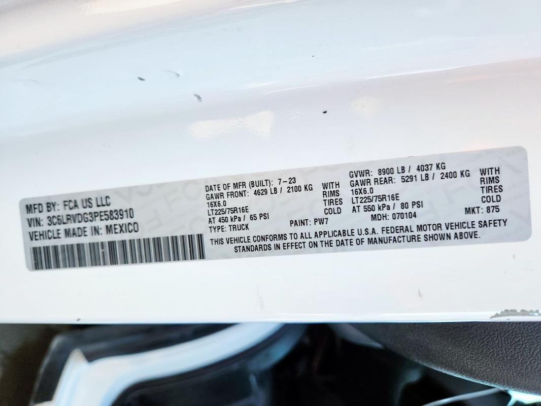 3C6LRVDG3PE583910 - 2023 RAM PROMASTER 2500 HIGH 白色 照片 13