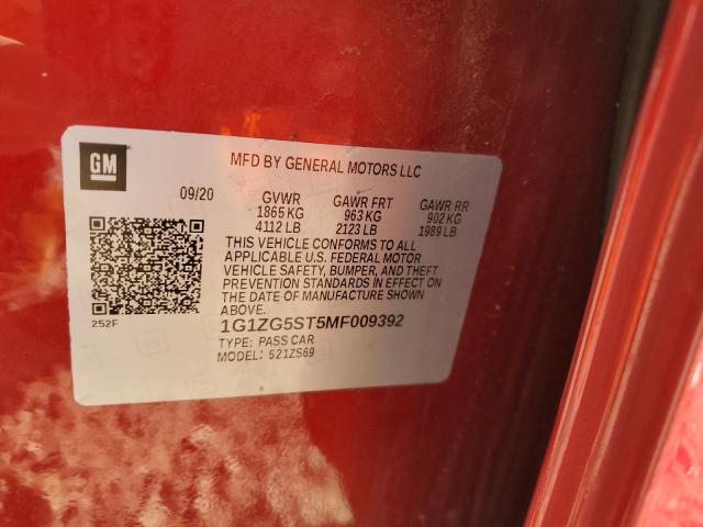 1G1ZG5ST5MF009392 - 2021 CHEVROLET MALIBU RS RED photo 12