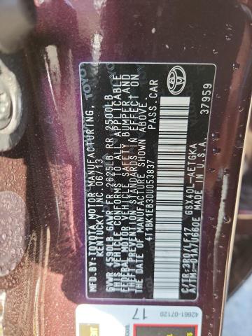 4T1BK1EB3DU053837 - 2013 TOYOTA AVALON BASE Bordo fotoğraf 12