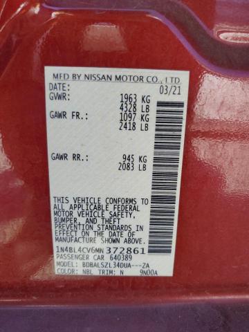 1N4BL4CV6MN372861 - 2021 NISSAN ALTIMA SR RED photo 12
