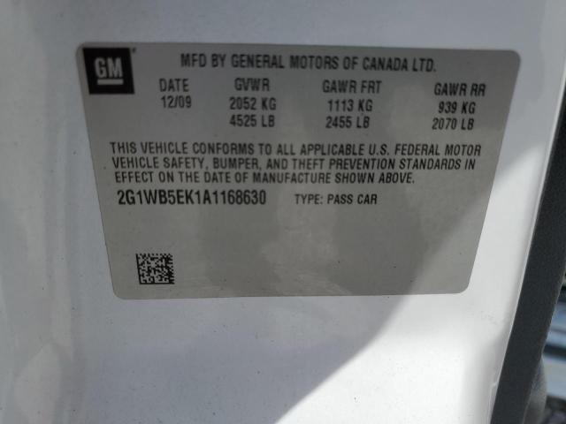 2G1WB5EK1A1168630 - 2010 CHEVROLET IMPALA LT WHITE photo 12