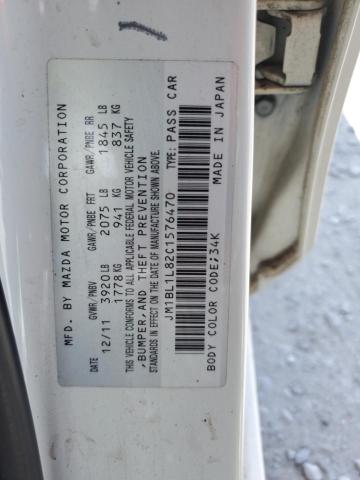 JM1BL1L82C1576470 - 2012 MAZD 3 I WHITE photo 12