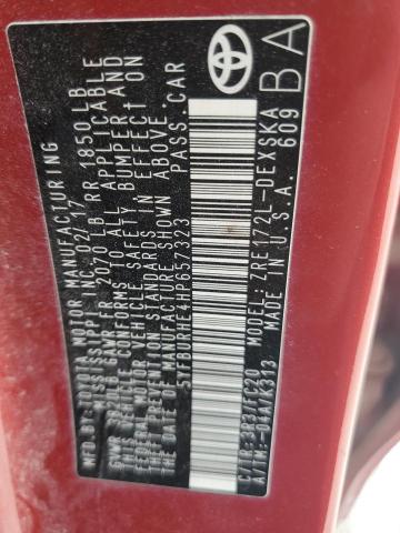 5YFBURHE4HP657323 - 2017 TOYOTA COROLLA L 红色 照片 12