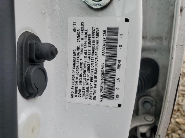 2HGFB2F66CH522435 - 2012 HONDA CIVIC HF WHITE photo 12