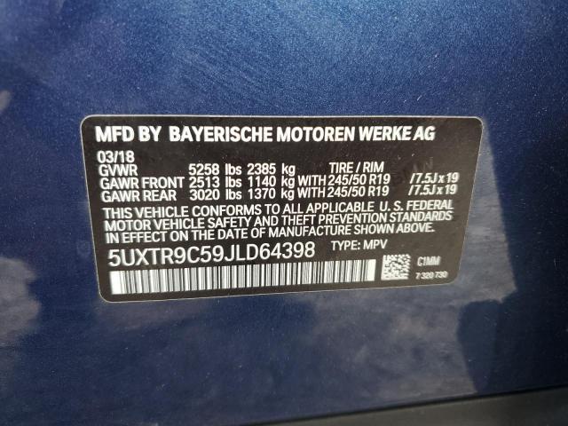 5UXTR9C59JLD64398 - 2018 BMW X3 XDRIVE30I BLUE photo 14