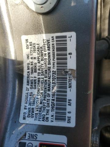 1HGFA16536L070732 - 2006 HONDA CIVIC LX GOLD photo 12