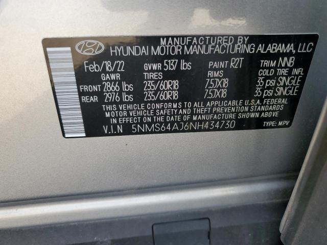 5NMS64AJ6NH434730 - 2022 HYUNDAI SANTA FE SEL Gümüş foto 14