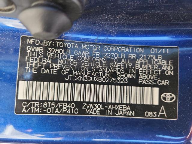 JTDKN3DUXB0275323 - 2011 TOYOTA PRIUS Blau Foto 12