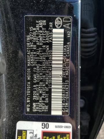 2T1BURHE4FC359920 - 2015 TOYOTA COROLLA L BLACK photo 13