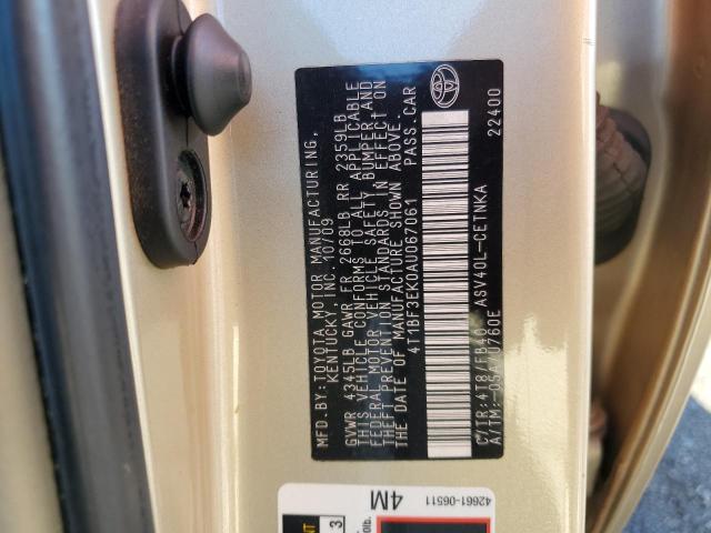 4T1BF3EK0AU067061 - 2010 TOYOTA CAMRY BASE GOLD photo 12