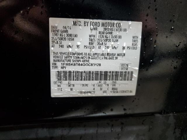 1FM5K8D84GGC80128 - 2016 FORD EXPLORER XLT Schwarz Foto 13