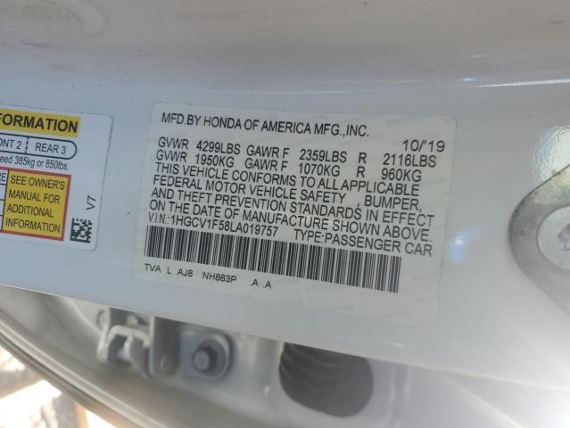 1HGCV1F58LA019757 - 2020 HONDA ACCORD EXL WHITE photo 13