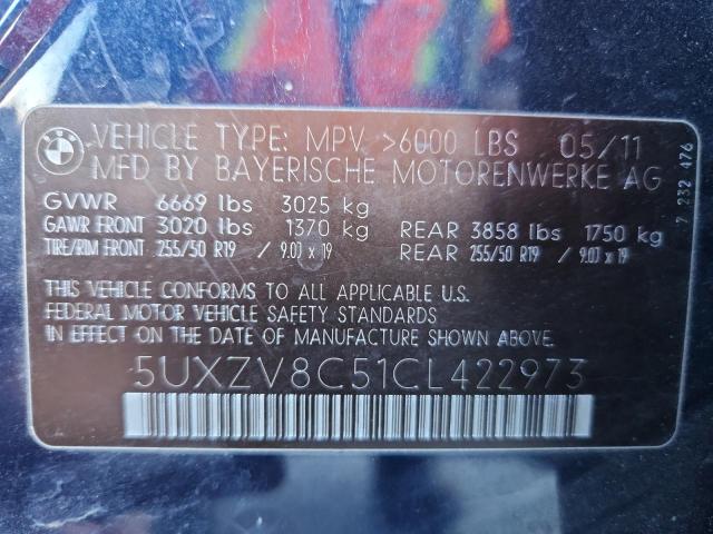 5UXZV8C51CL422973 - 2012 BMW X5 XDRIVE50I BLUE photo 14