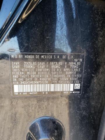 3HGGK5H83KM751238 - 2019 HONDA FIT EX BLACK photo 12