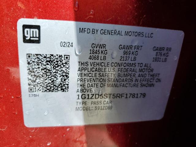 1G1ZD5ST5RF178179 - 2024 CHEVROLET MALIBU LT წითელი ფოტო 13