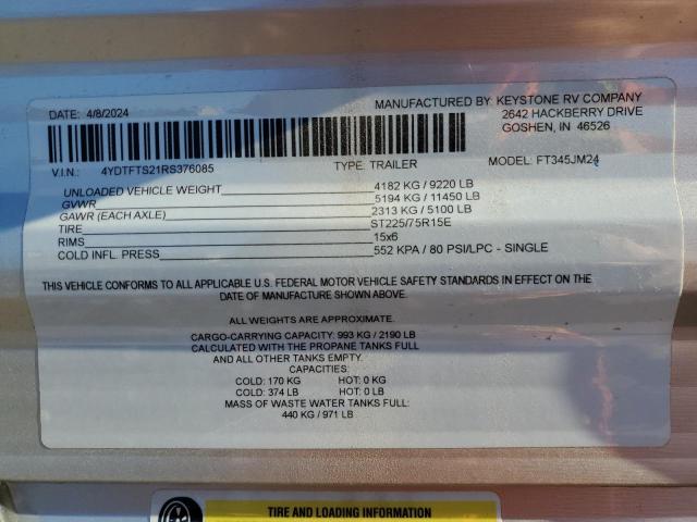 4YDTFTS21RS376085 - 2024 KEYSTONE SPRINTER TWO TONE photo 10