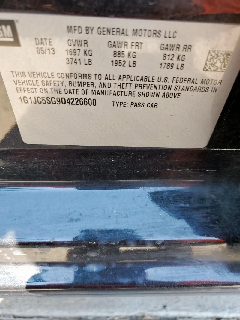 1G1JC5SG9D4226600 - 2013 CHEVROLET SONIC LT შავი ფოტო 12