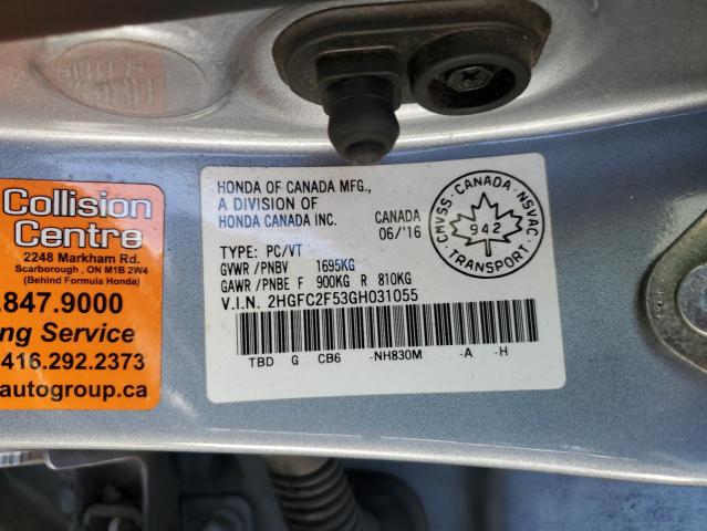 2HGFC2F53GH031055 - 2016 HONDA CIVIC LX SILVER photo 12