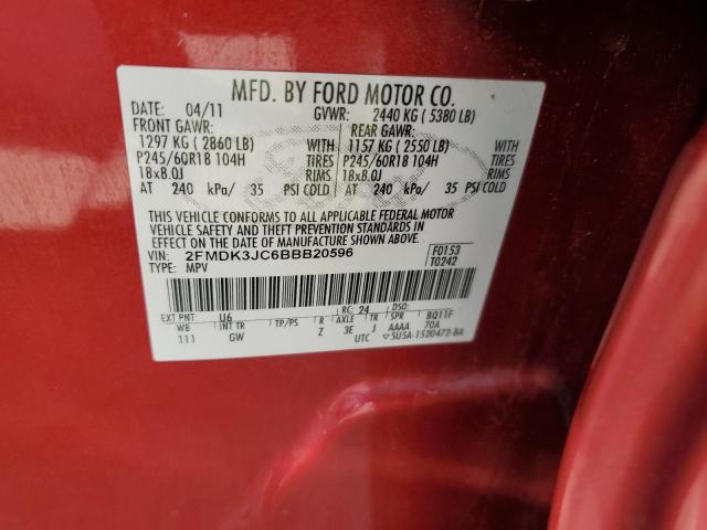 2FMDK3JC6BBB20596 - 2011 FORD EDGE SEL წითელი ფოტო 13