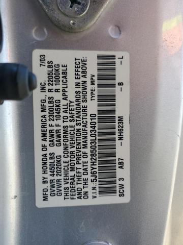 5J6YH28503L034010 - 2003 HONDA ELEMENT EX Gümüş foto 12