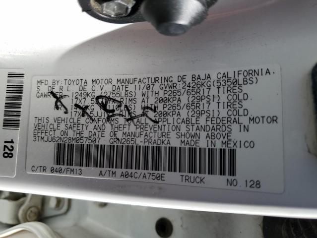 3TMJU62N28M057507 - 2008 TOYOTA TACOMA DOUBLE CAB PRERUNNER WHITE photo 12