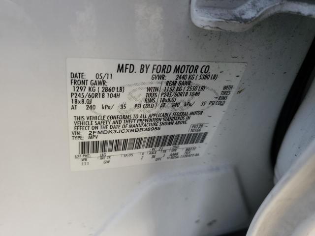 2FMDK3JCXBBB38955 - 2011 FORD EDGE SEL WHITE photo 13