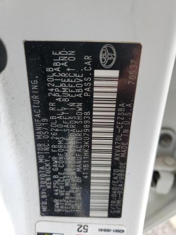 4T1B11HK3KU798938 - 2019 TOYOTA CAMRY L Սպիտակ լուսանկար 13