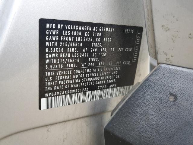 WVGAV7AX5GW501222 - 2016 VOLKSWAGEN TIGUAN S Gümüş foto 13