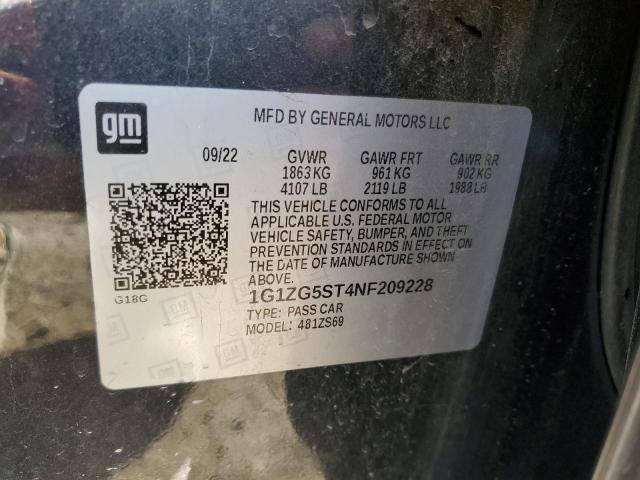 1G1ZG5ST4NF209228 - 2022 CHEVROLET MALIBU RS 黑色 照片 12