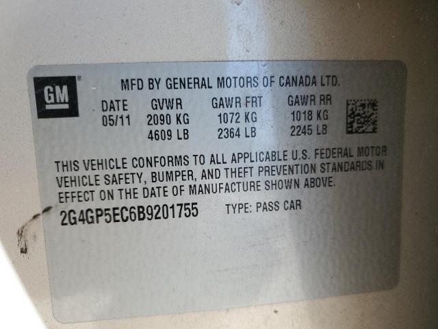 2G4GP5EC6B9201755 - 2011 BUICK REGAL CXL GOLD photo 12